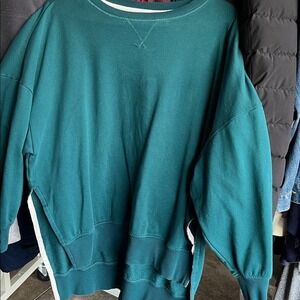 Fila Womens Teal Green Crewneck Sweatshirt Oversized Side Slit Pullover 1X